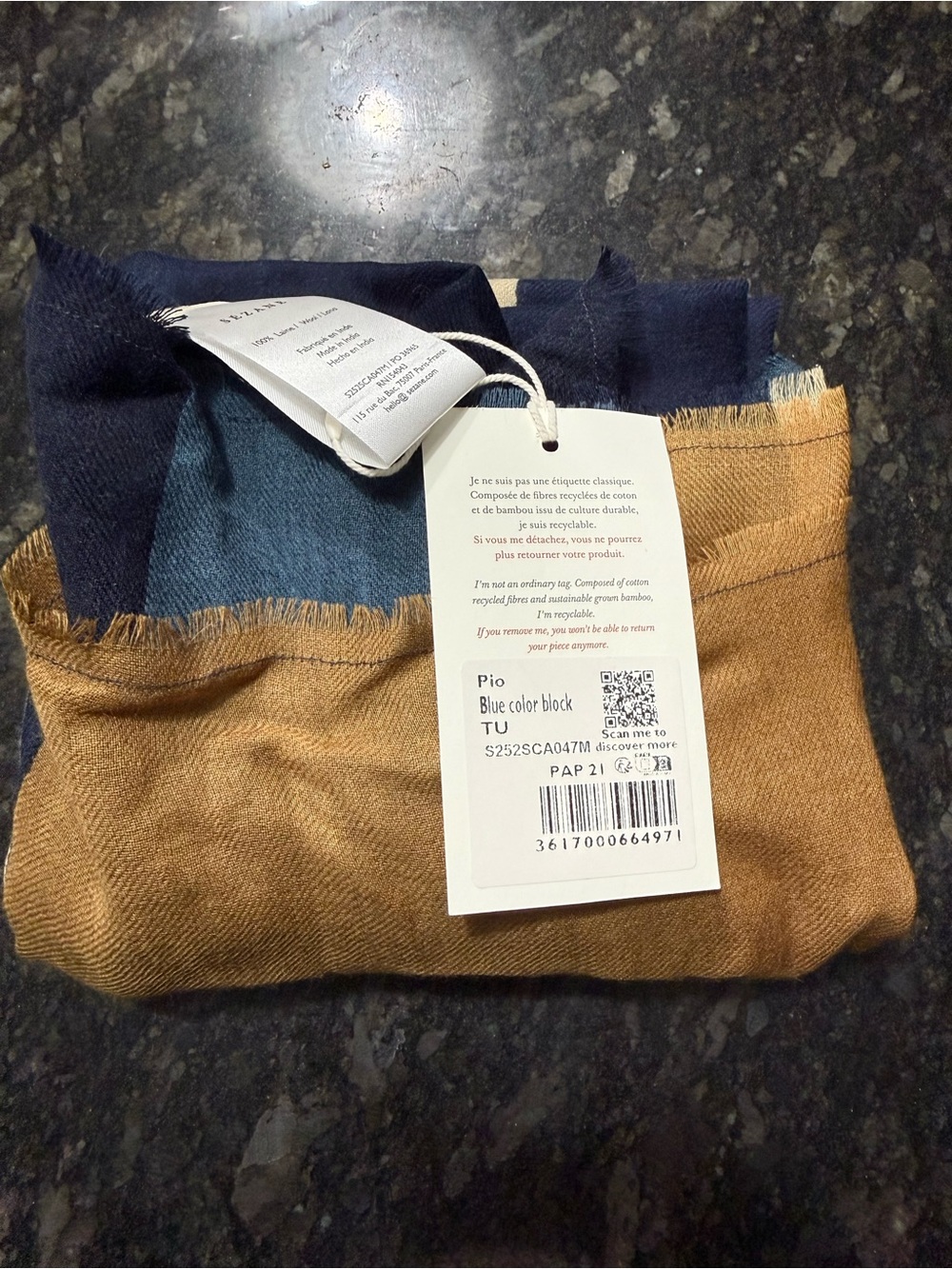 Sezane Pio Scarf Blue Color Block - Size TU - Picture 5 of 8